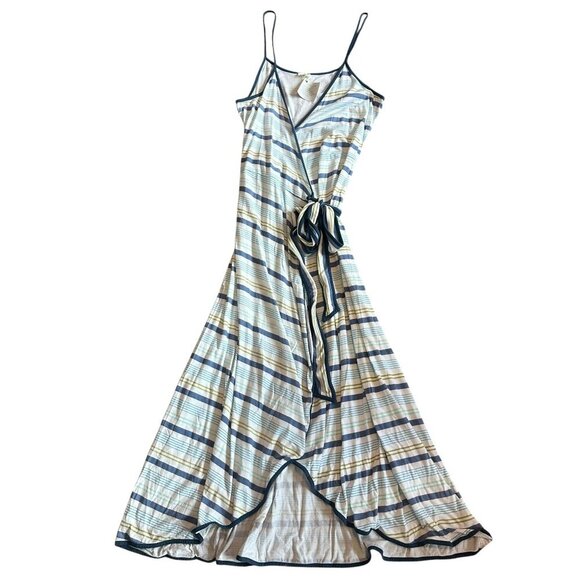 Eze Sur Mer Stripe Print Wrap Dress Spaghetti Strap Cotton Stretch Medium NWT - Picture 1 of 11